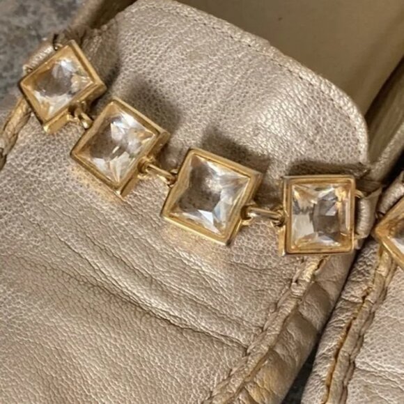 Stuart Weitzman gold/cream leather moccasin mules size 6.5 - Picture 4 of 16